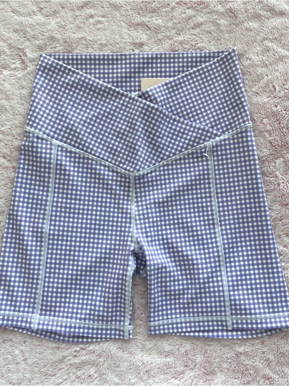 High-Waist Gingham Bike Shorts in Lavender